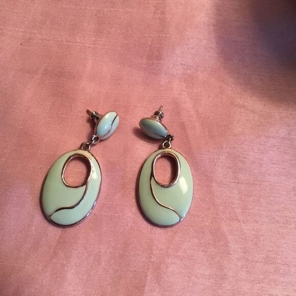 Goldtone Light Blue Enamel Earrings - Picture 1 of 4